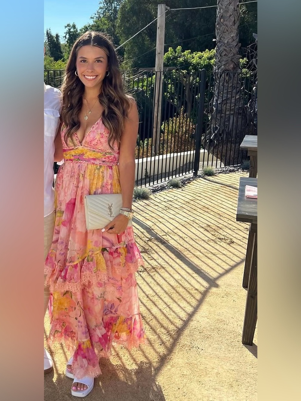 Rococo Sand Pink & Yellow Floral V-Neck Maxi Dress